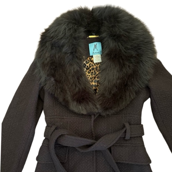 Marciano Wool Blend Tie-Waist Collar Coat Jacket, Chocolate Brown, Size S/P - Picture 5 of 13